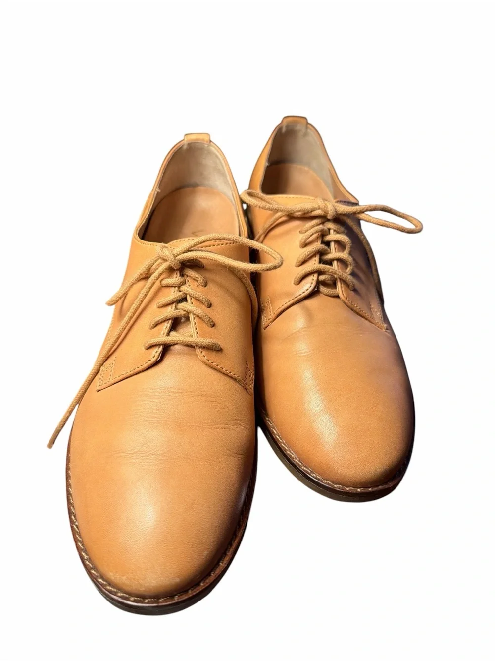Vionic Leather Oxford Flats Tan Comfort Shoes Size 6 Minimalist 1” Heel